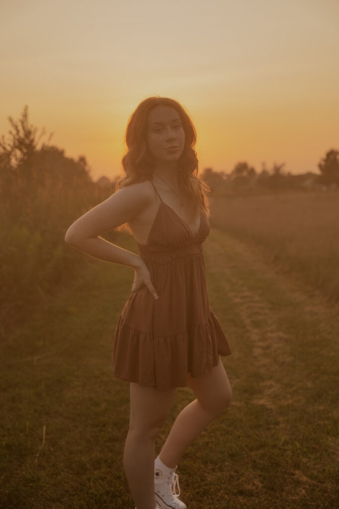 tallgrass field sunset photoshoot poses and outfits hazy editing