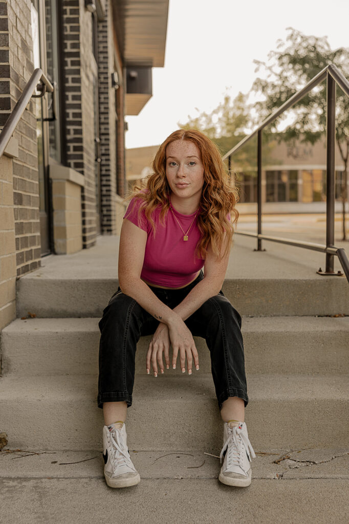 unique and editorial senior photo pose in ames iowa