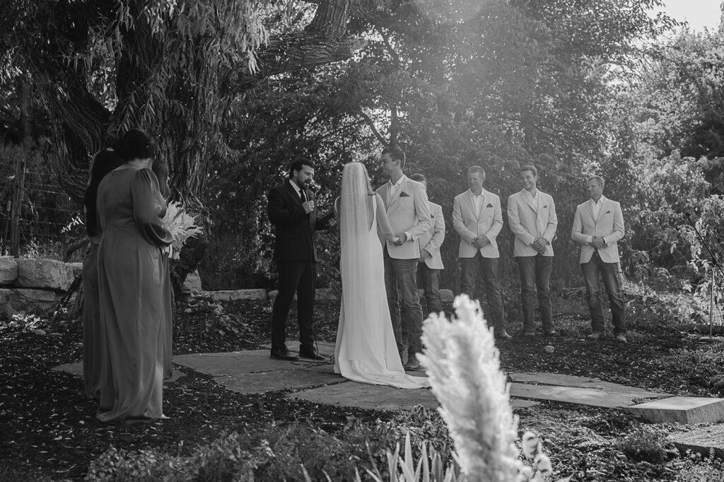 outdoor fall wedding ceremony at koru berry farms