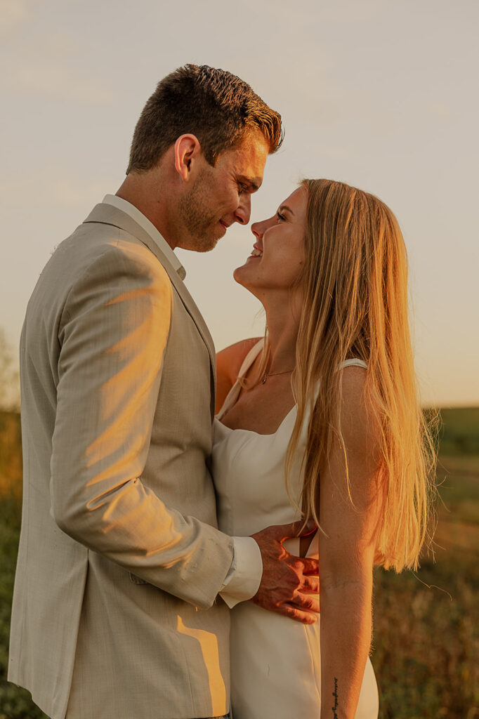 outdoor wedding bridals with bride and groom during golden hour