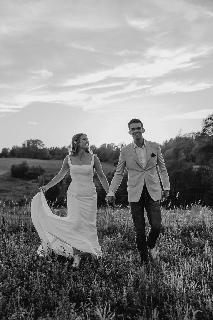 outdoor wedding bridals with bride and groom during golden hour