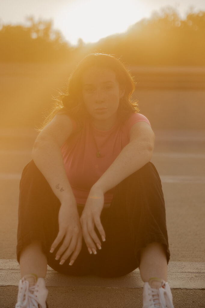 sunset golden hour parking garage senior pictures in iowa