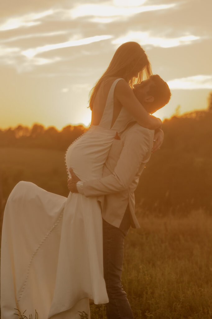 hazy wedding photos with bride and groom in Iowa