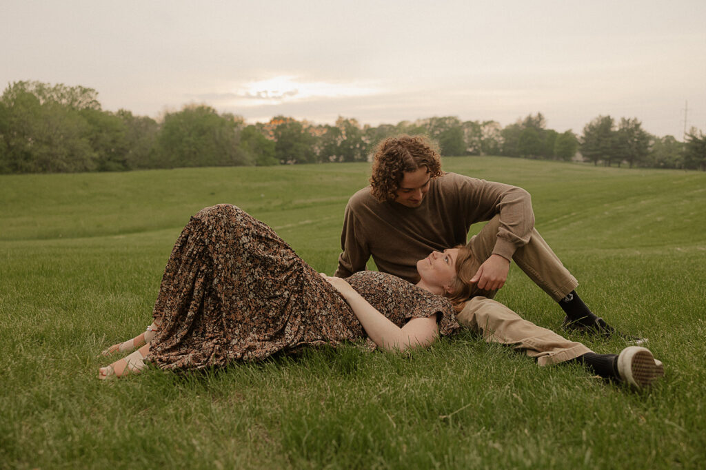 romantic field engagement photos