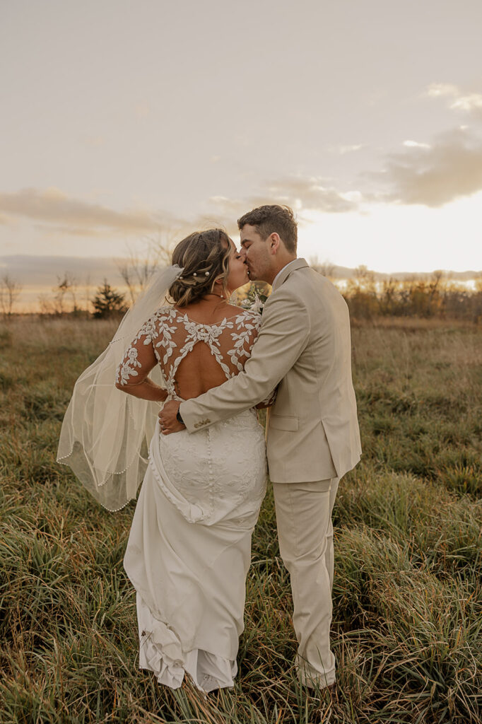 sunset bridals with bride and groom