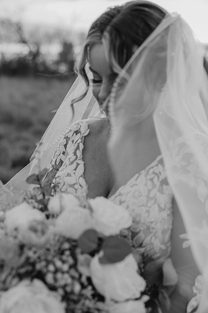 golden hour bridals with bride and groom at iowa wedding