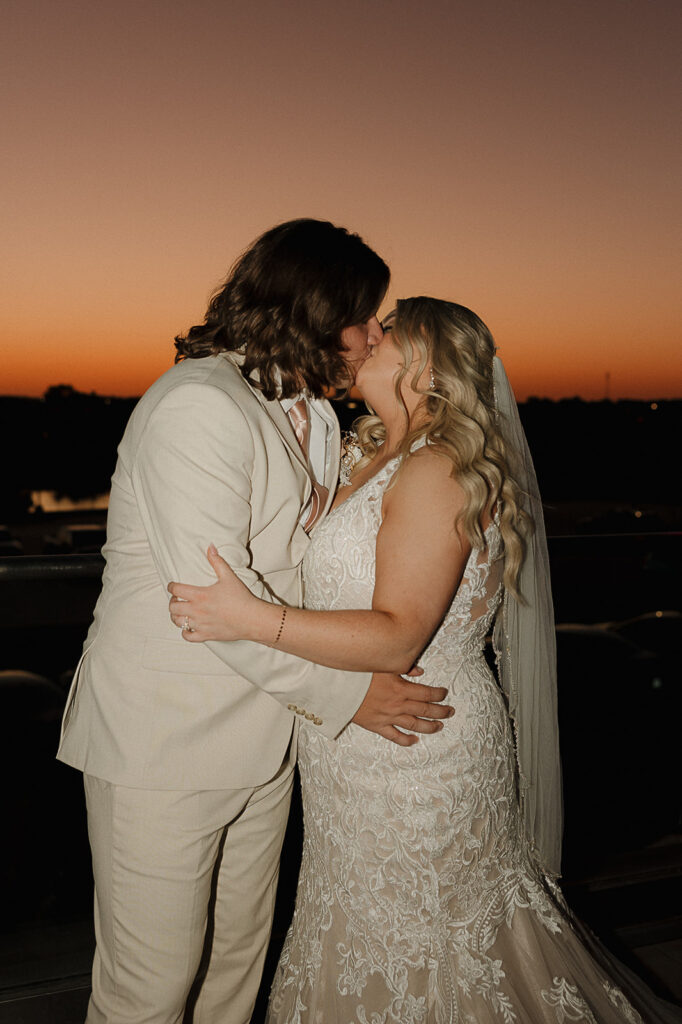 sunset portraits with bride and groom