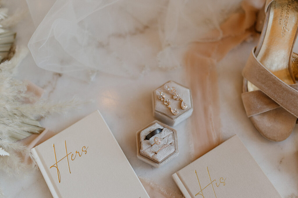 elegant wedding details flatlay getting ready photos