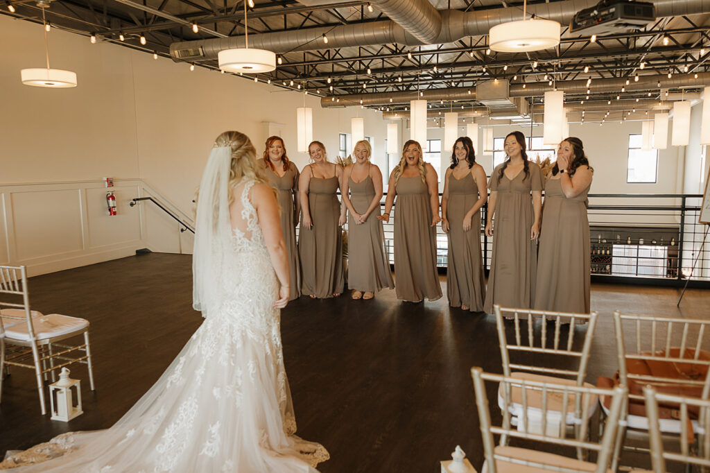 first look with bridesmaids