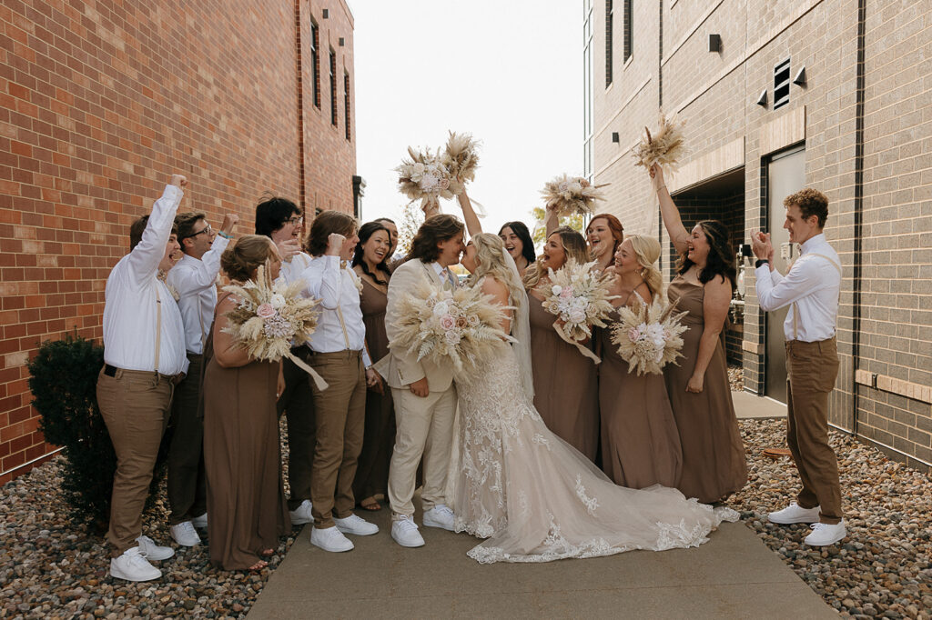 bridal party photos neutral boho color schemes