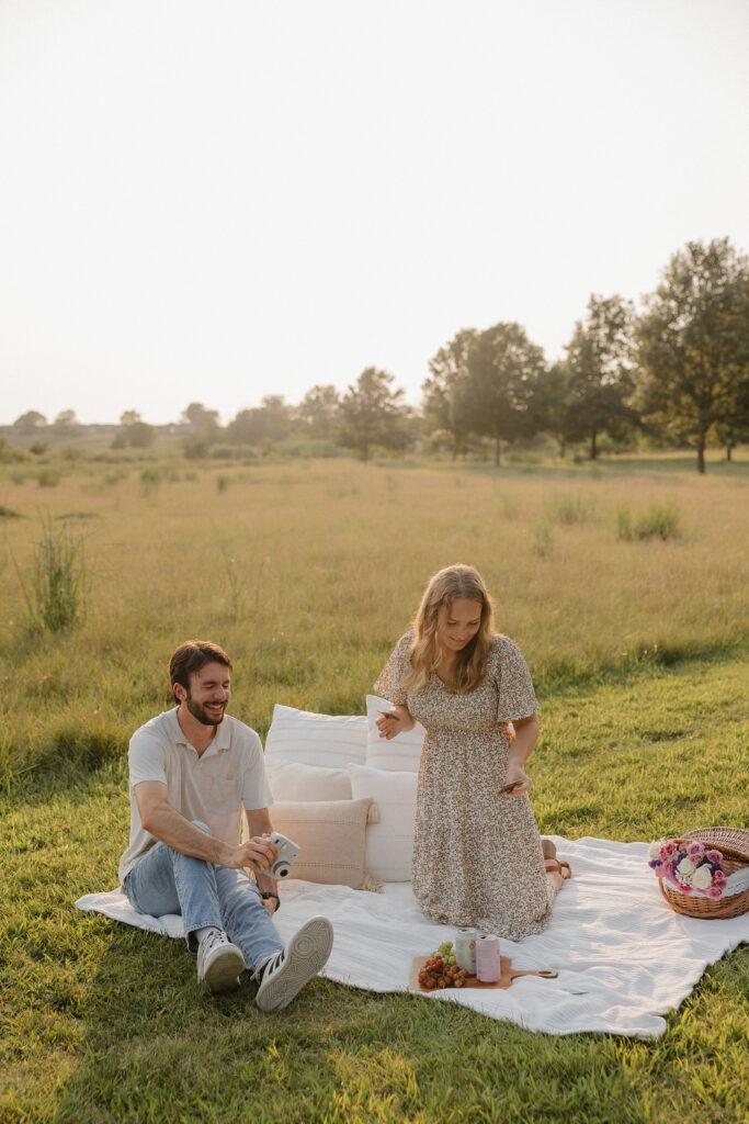 romantic picnic engagement photos in iowa