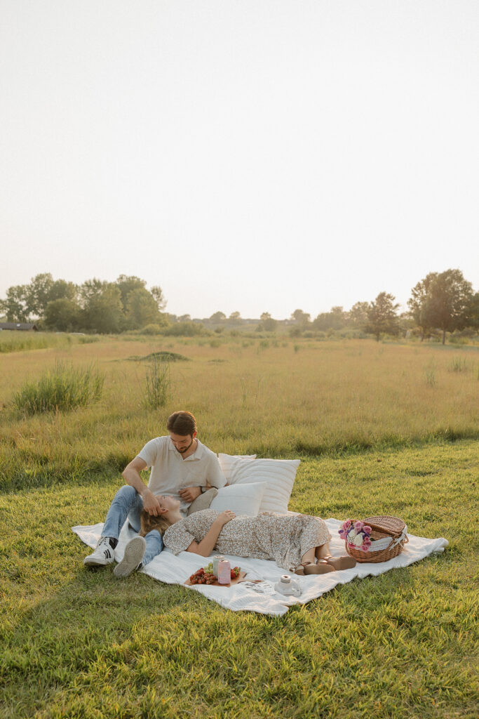 romantic picnic engagement photos in iowa