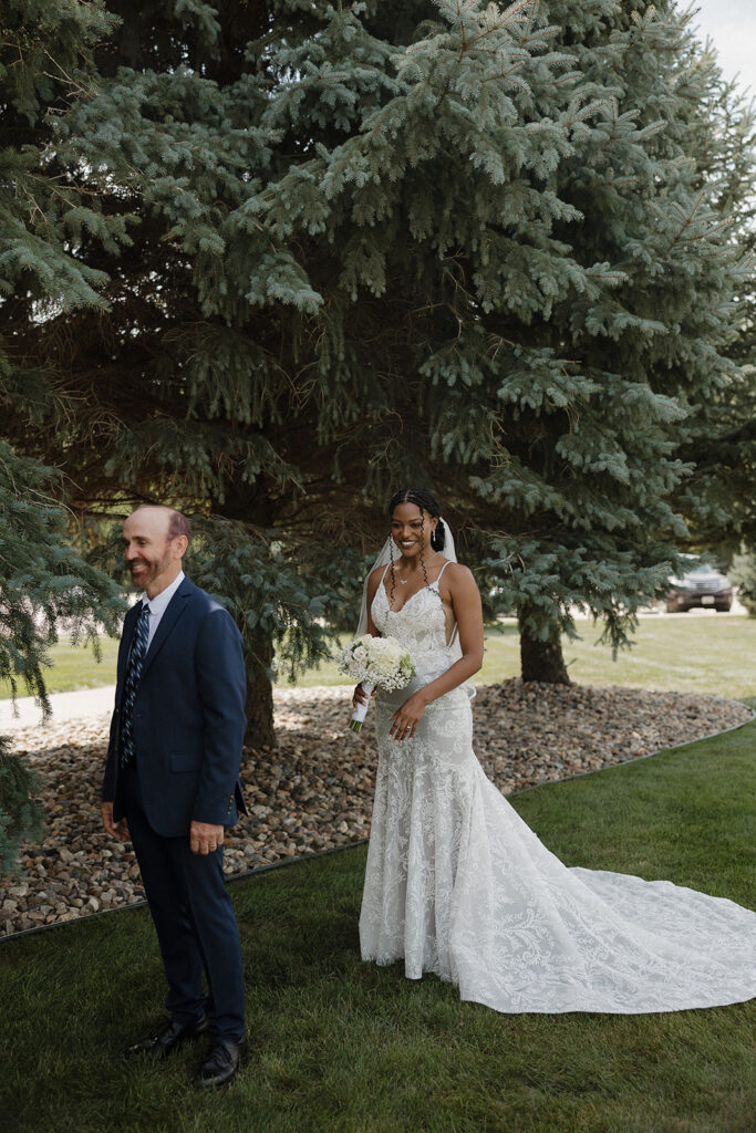 first look with bride outdoor wedding photos