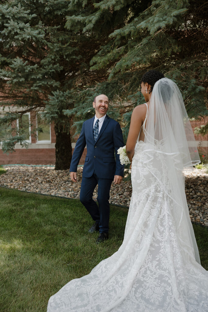 first look with bride outdoor wedding photos