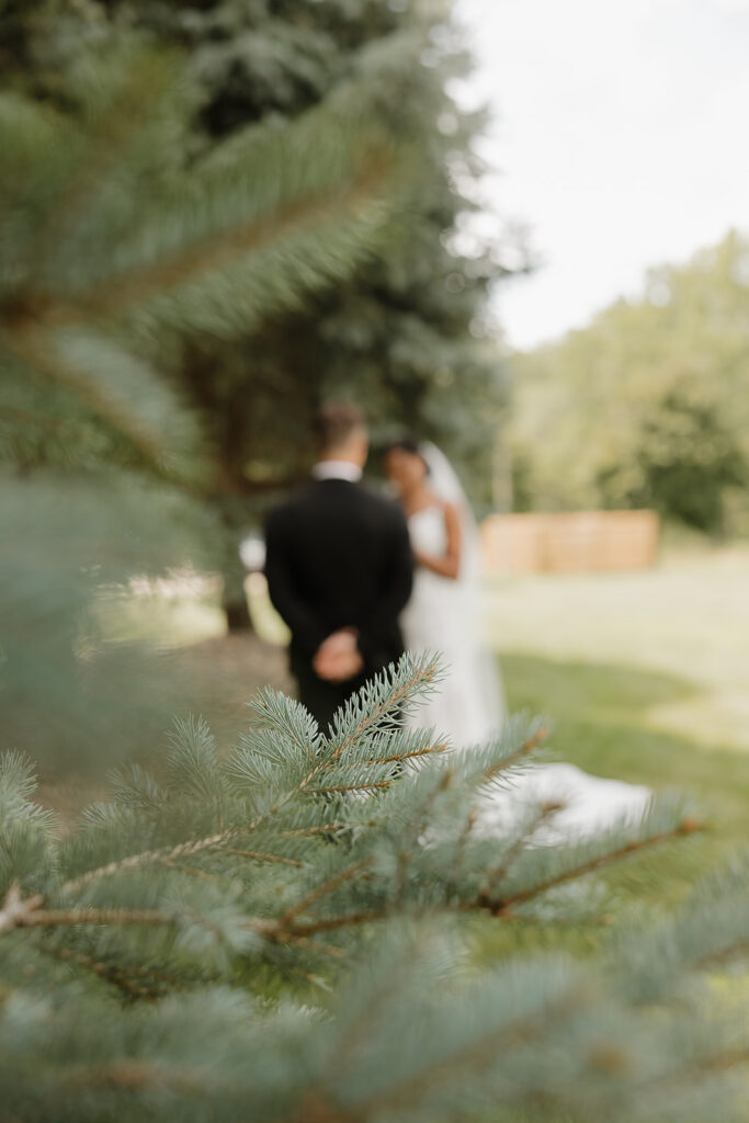 first look with bride and groom outdoor wedding photos