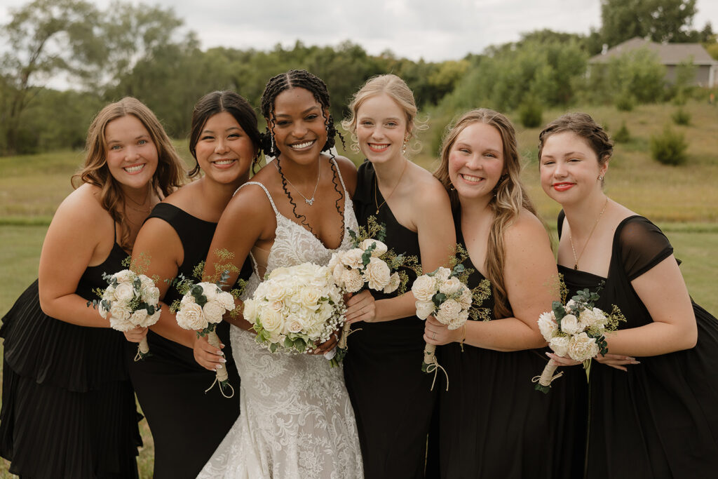 bridal party photos all black theme