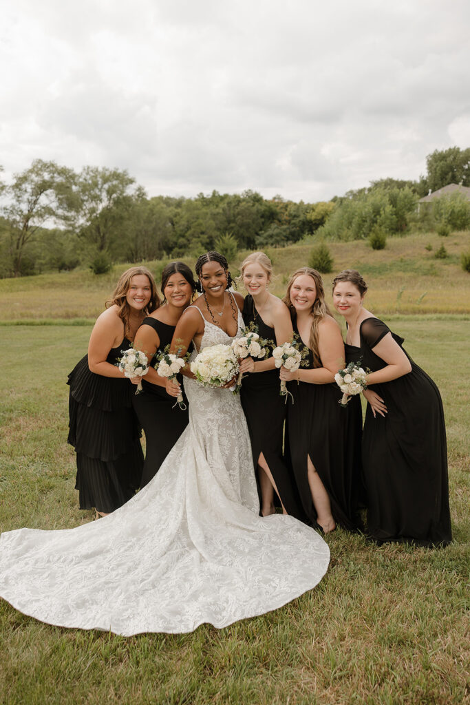 bridal party photos all black theme