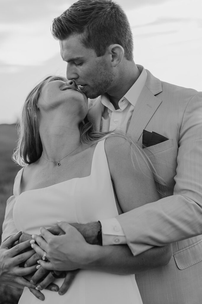 candid and playful bride and groom portraits during sunset