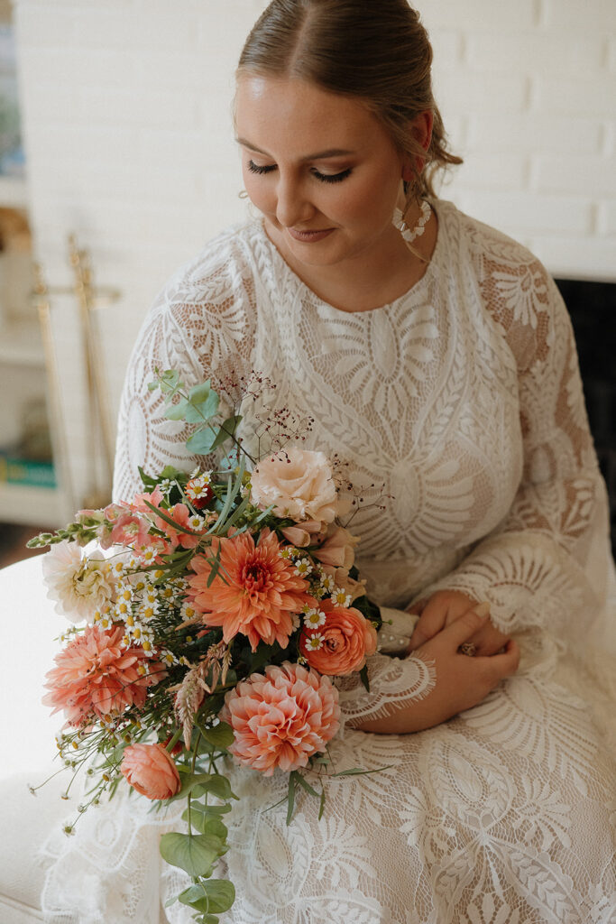 boho bride getting ready wedding photos