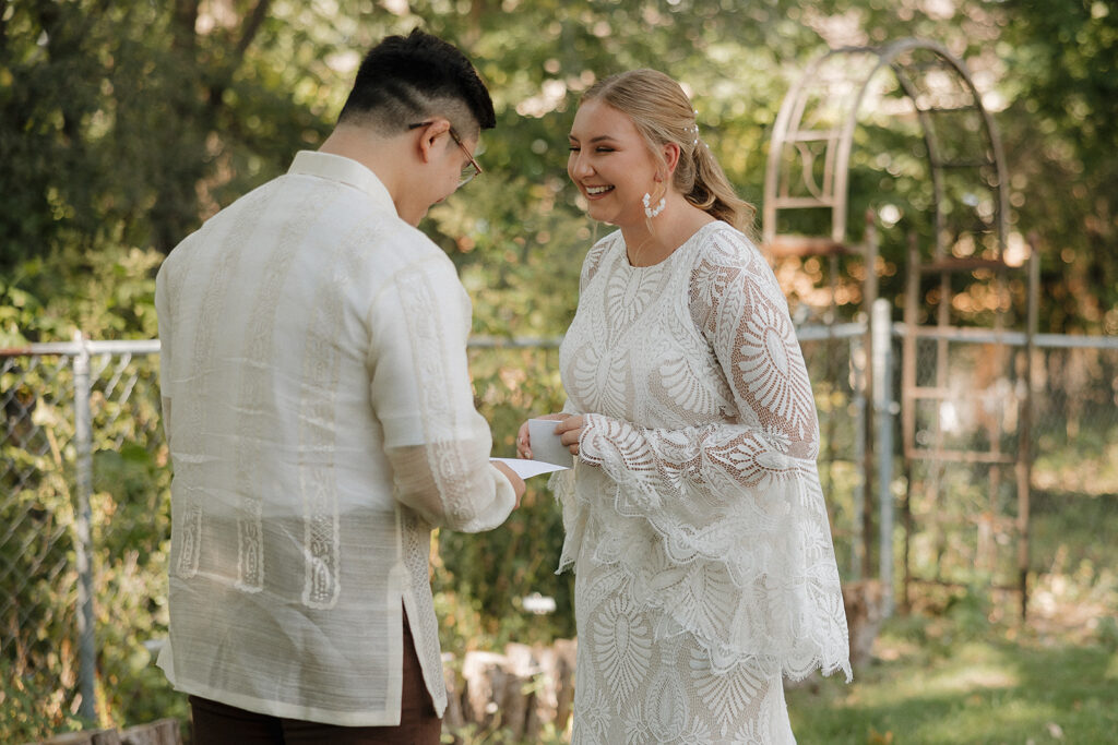 first look with bride and groom outside des moines wedding photos