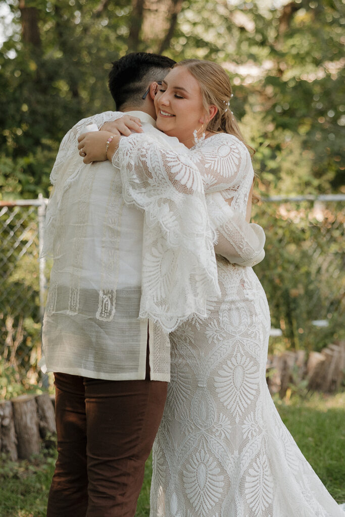 first look with bride and groom outside des moines wedding photos