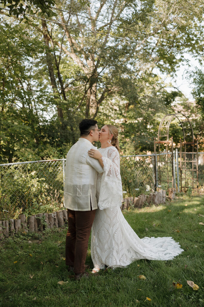 first look with bride and groom outside des moines wedding photos