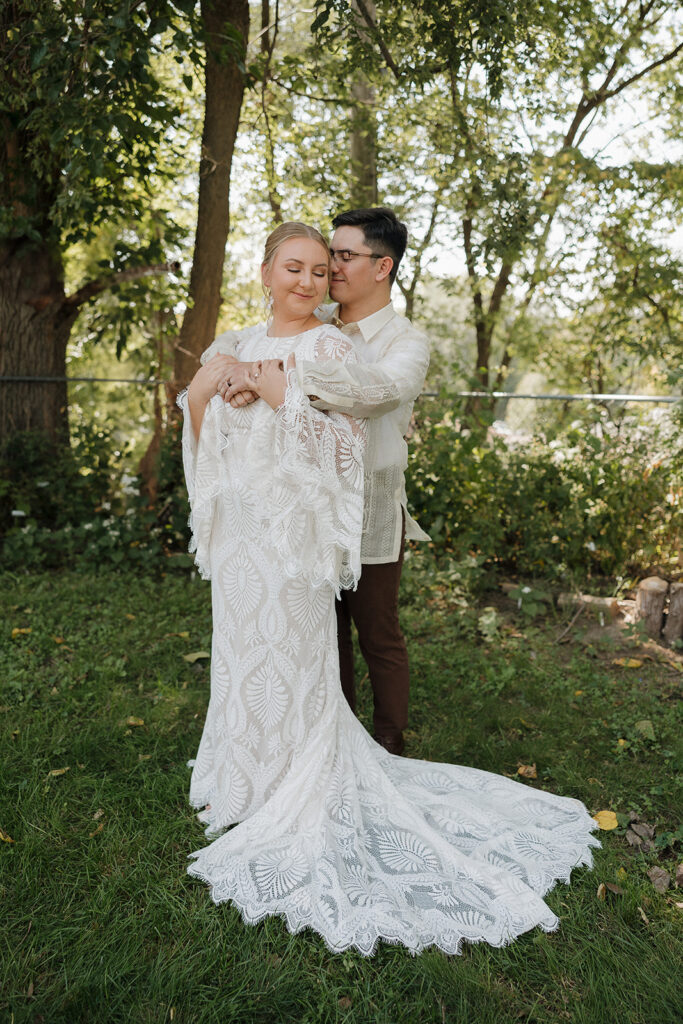 first look with bride and groom outside des moines wedding photos