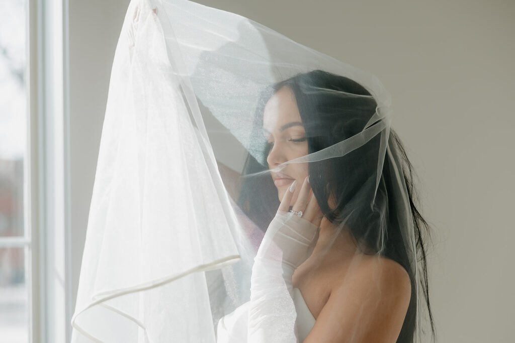 timeless wedding photos with bride indoors