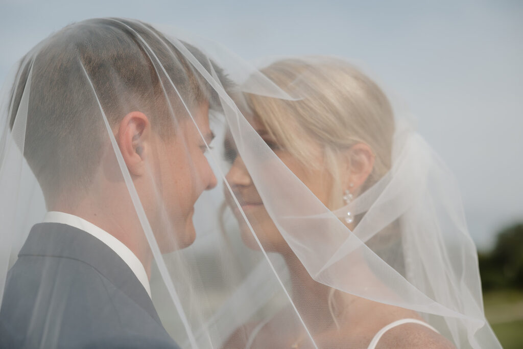 sunset bride and groom portraits outdoors in des moines