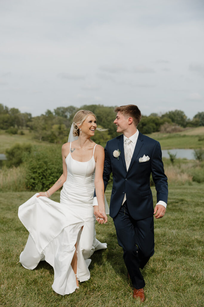 sunset bride and groom portraits outdoors in des moines