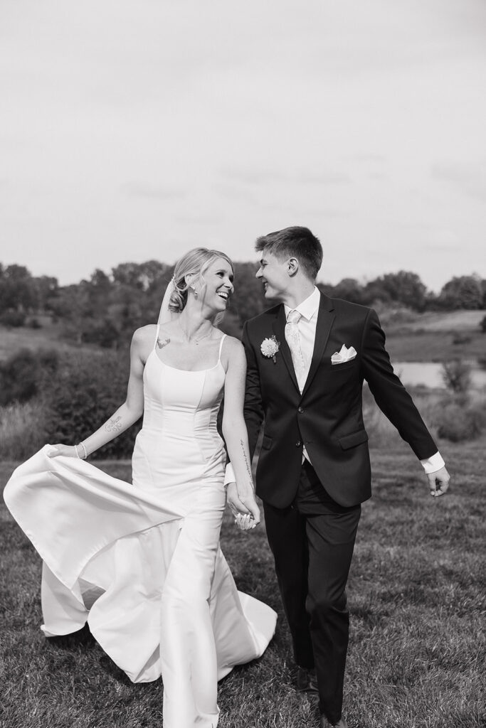 sunset bride and groom portraits outdoors in des moines