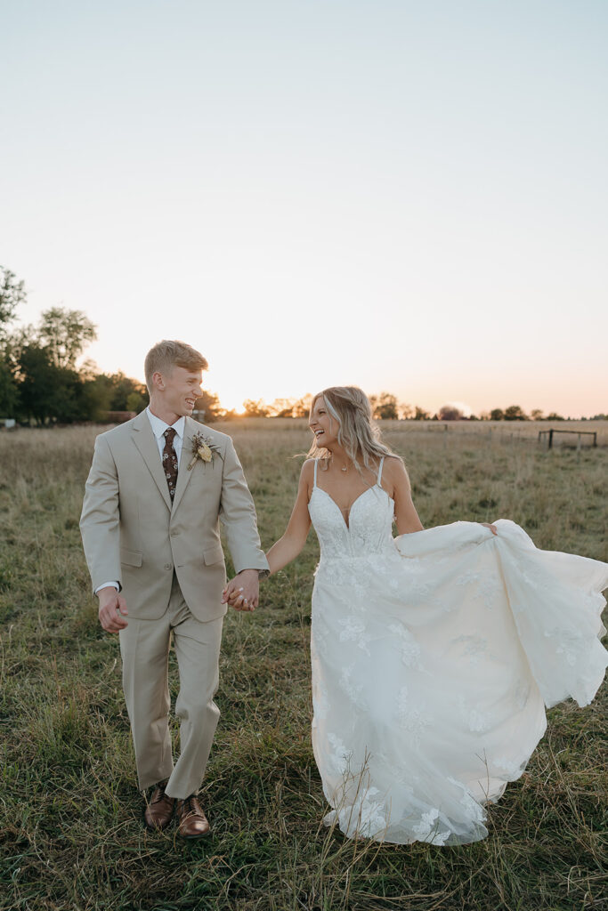 golden hour bride and groom portraits outdoors