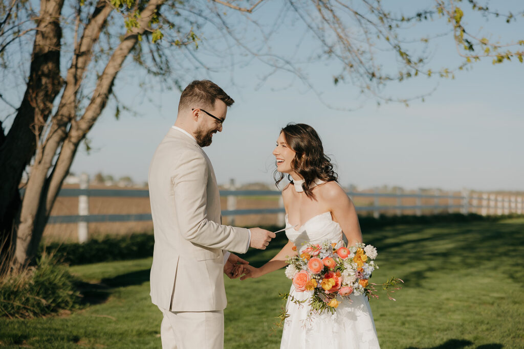 bride and groom exchange private vows