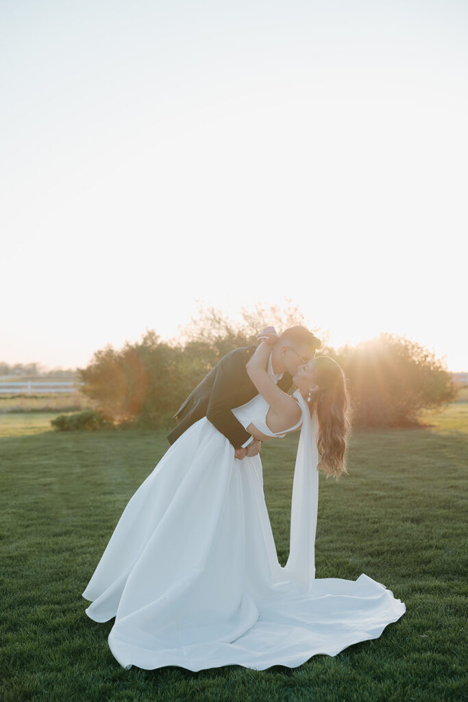 old money bride and groom sunset portraits outdoors